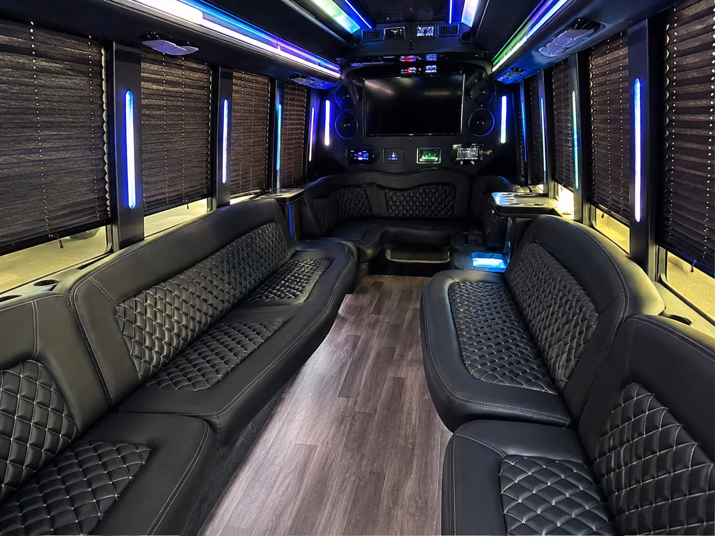 Group beside a Mercedes Sprinter limo in Long Beach